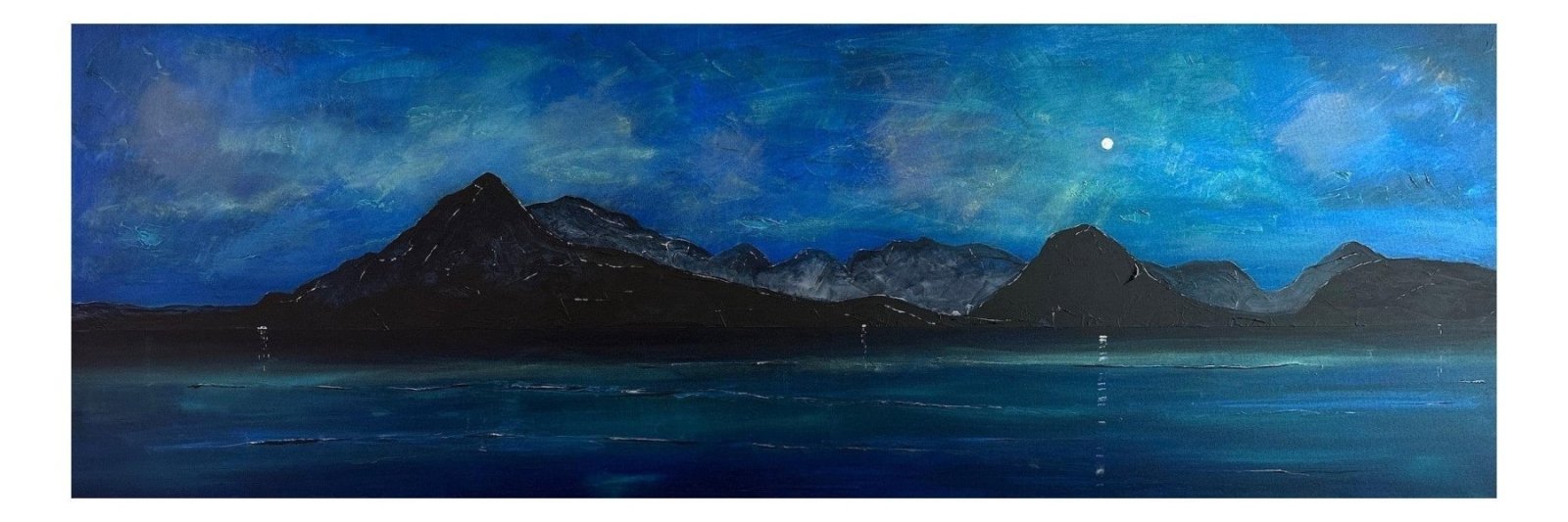 Skye Prussian Twilight-Panoramic Prints-Skye Art Gallery-Paintings, Prints, Homeware, Art Gifts From Scotland By Scottish Artist Kevin Hunter