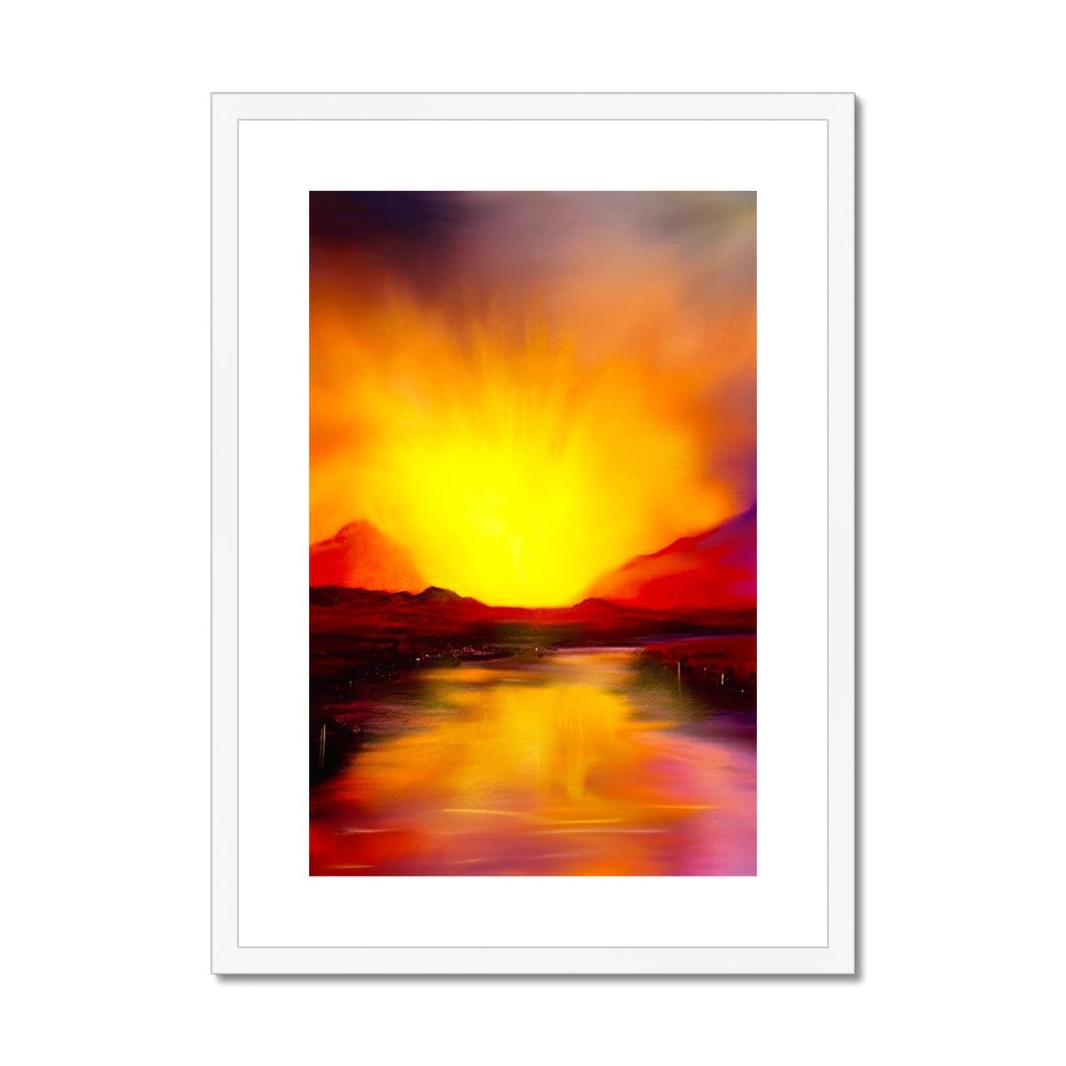 Skye Sunset Painting | Framed & Mounted Prints From Scotland-Framed & Mounted Prints-Skye Art Gallery-A2 Portrait-White Frame-Paintings, Prints, Homeware, Art Gifts From Scotland By Scottish Artist Kevin Hunter