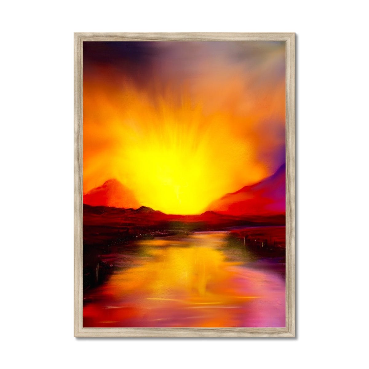 Skye Sunset Painting | Framed Prints From Scotland-Framed Prints-Skye Art Gallery-A2 Portrait-Natural Frame-Paintings, Prints, Homeware, Art Gifts From Scotland By Scottish Artist Kevin Hunter
