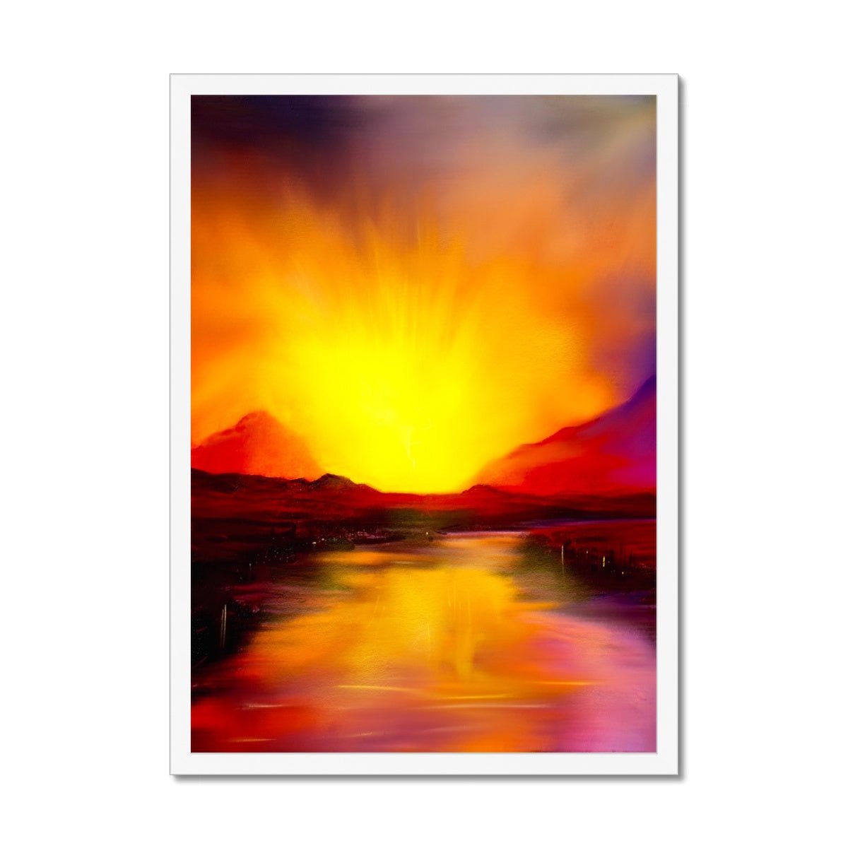 Skye Sunset Painting | Framed Prints From Scotland-Framed Prints-Skye Art Gallery-A2 Portrait-White Frame-Paintings, Prints, Homeware, Art Gifts From Scotland By Scottish Artist Kevin Hunter