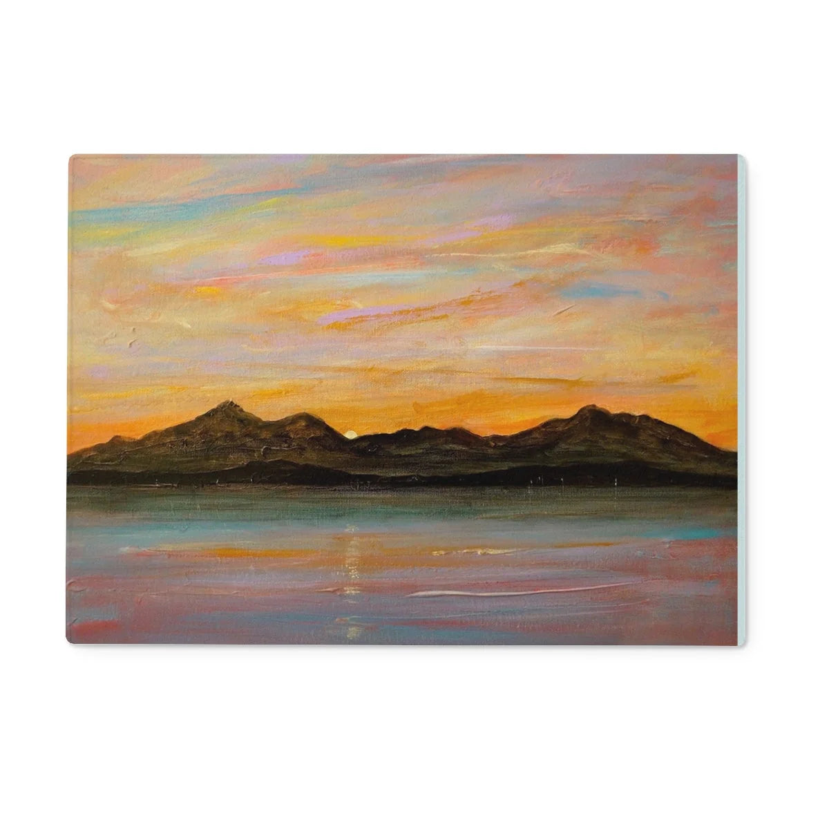 The Sleeping Warrior Arran Glass Chopping Board - Art Gallery Scotland Worldwide Shipping Scottish Landscape by Artist Hunter Featuring