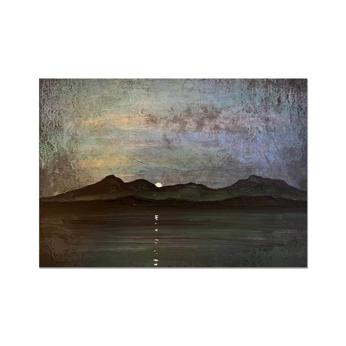 Sleeping Warrior Moonlight Arran Painting | Fine Art Prints From Scotland-Unframed Prints-Arran Art Gallery-A2 Landscape-Paintings, Prints, Homeware, Art Gifts From Scotland By Scottish Artist Kevin Hunter