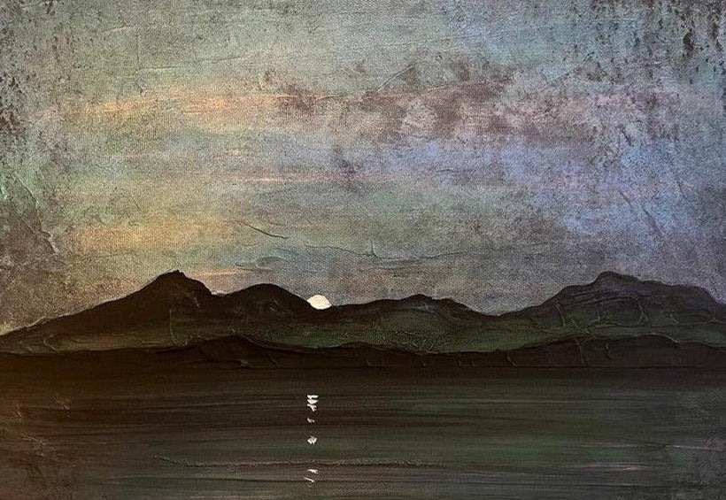 Sleeping Warrior Moonlight Arran Scottish Landscape Painting