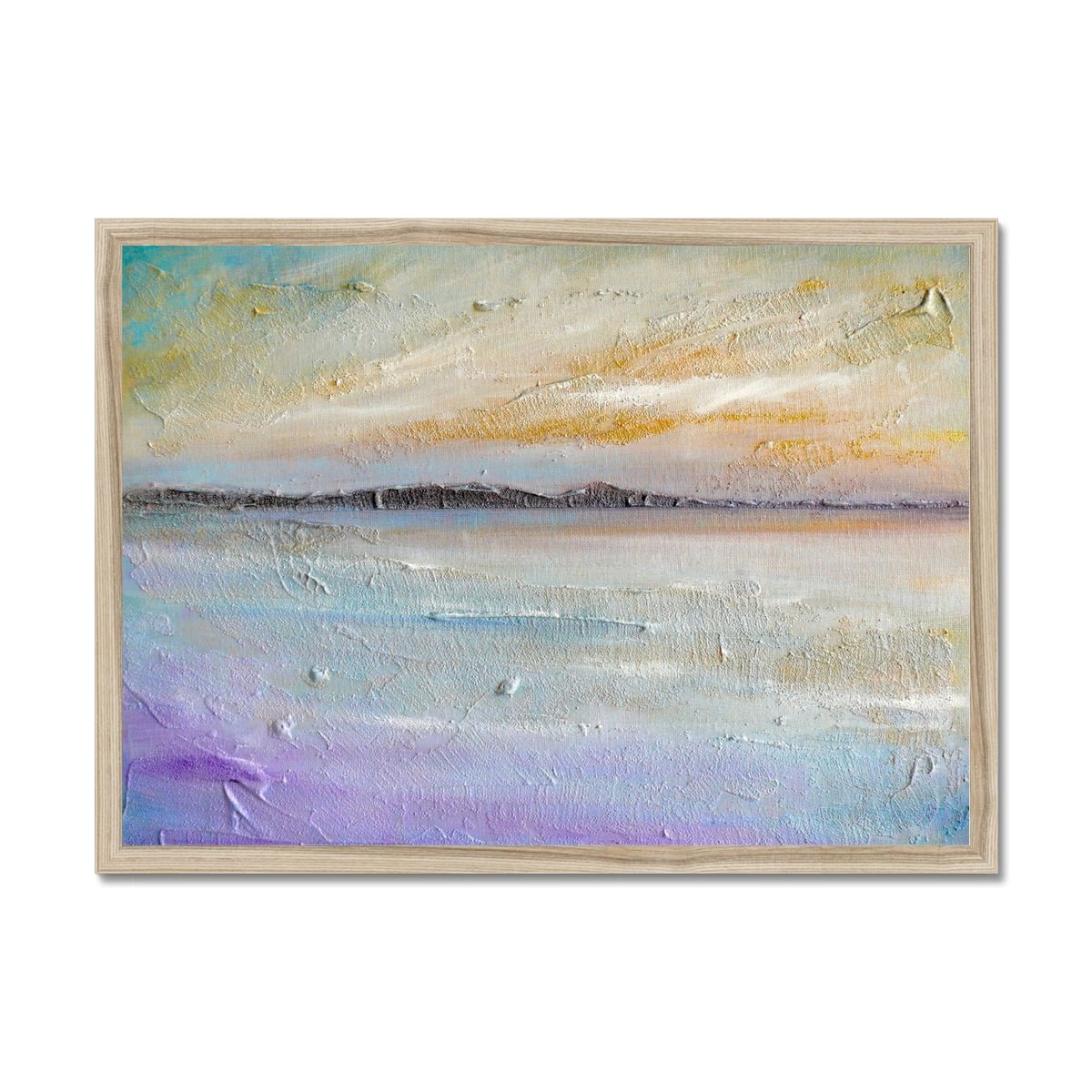 Sollas Beach North Uist Painting | Framed Prints From Scotland-Framed Prints-Hebridean Islands Art Gallery-A2 Landscape-Natural Frame-Paintings, Prints, Homeware, Art Gifts From Scotland By Scottish Artist Kevin Hunter