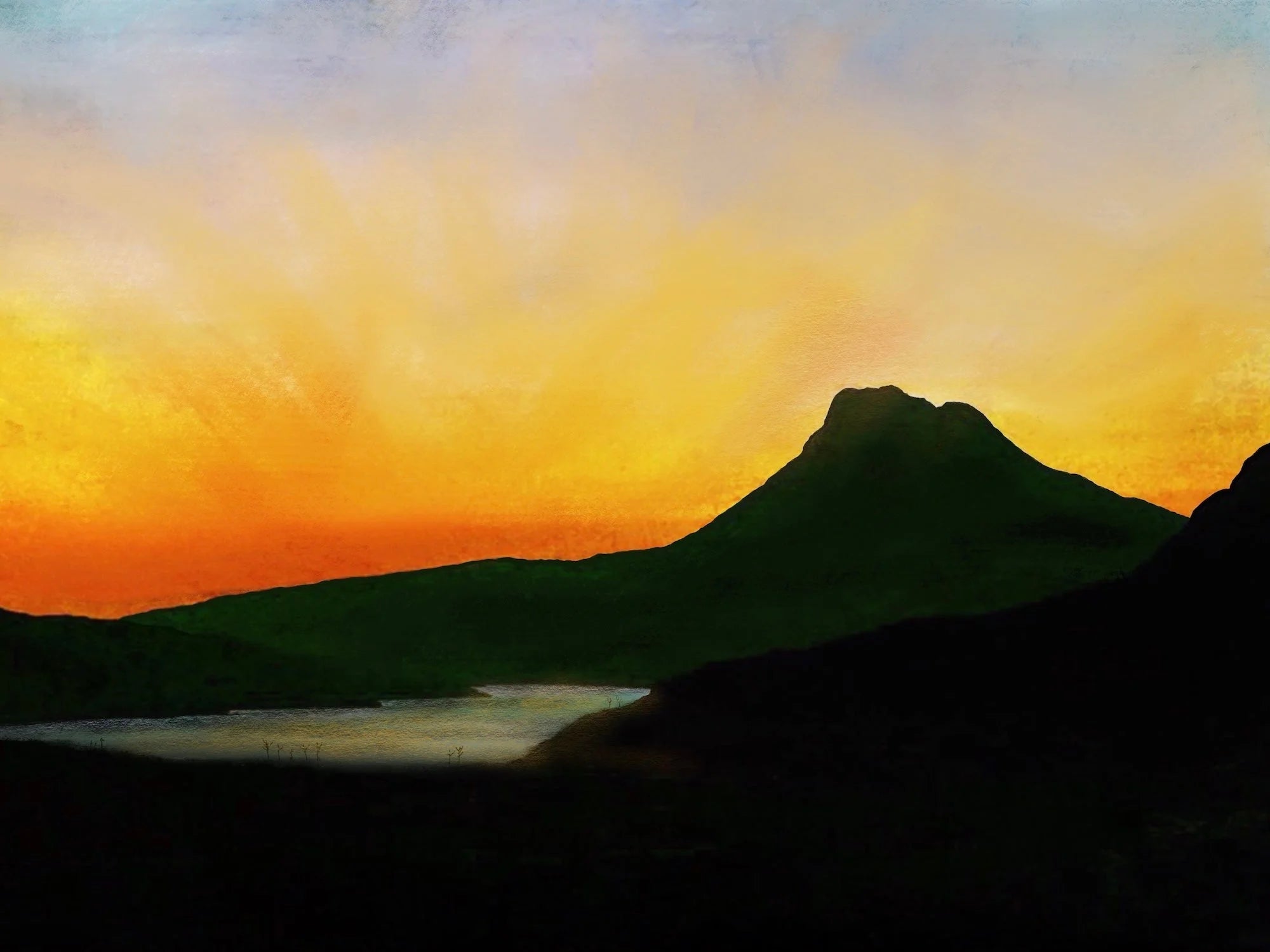 Stac Pollaidh Dusk Original Painting - Scottish Artist Lochs & Mountains Art Gallery Scotland