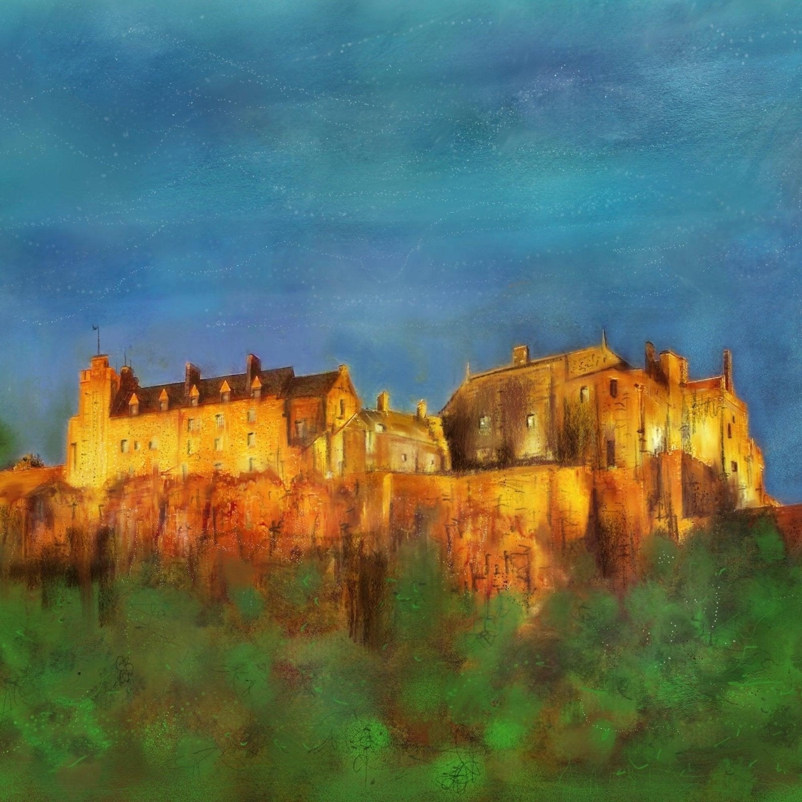 Stirling Castle Sunset Wooden Art Block-Wooden Art Blocks-Scottish Castles Art Gallery-Paintings, Prints, Homeware, Art Gifts From Scotland By Scottish Artist Kevin Hunter