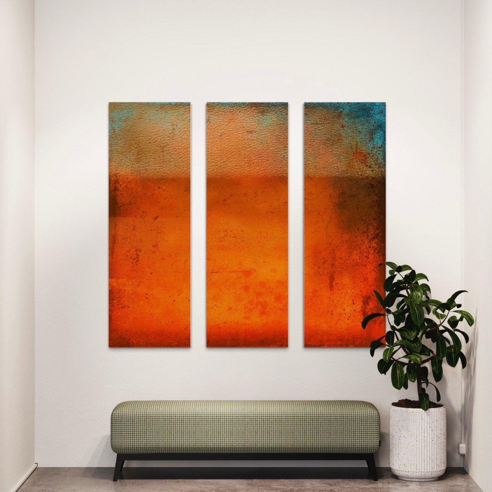Sunrise Horizon Abstract Painting Signed Fine Art Triptych Canvas