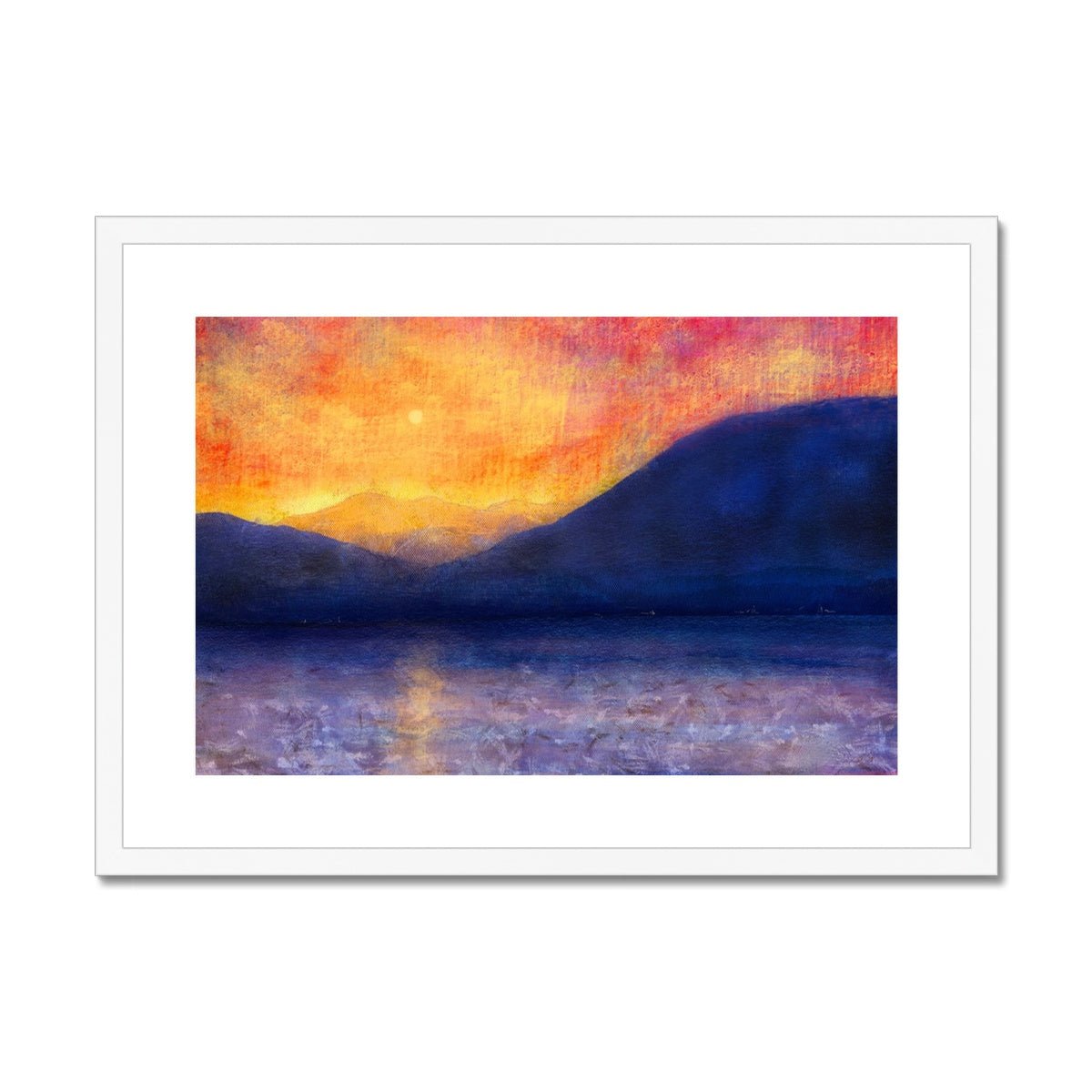 Sunset Approaching Mull Painting | Framed & Mounted Prints From Scotland-Framed & Mounted Prints-Hebridean Islands Art Gallery-A2 Landscape-White Frame-Paintings, Prints, Homeware, Art Gifts From Scotland By Scottish Artist Kevin Hunter
