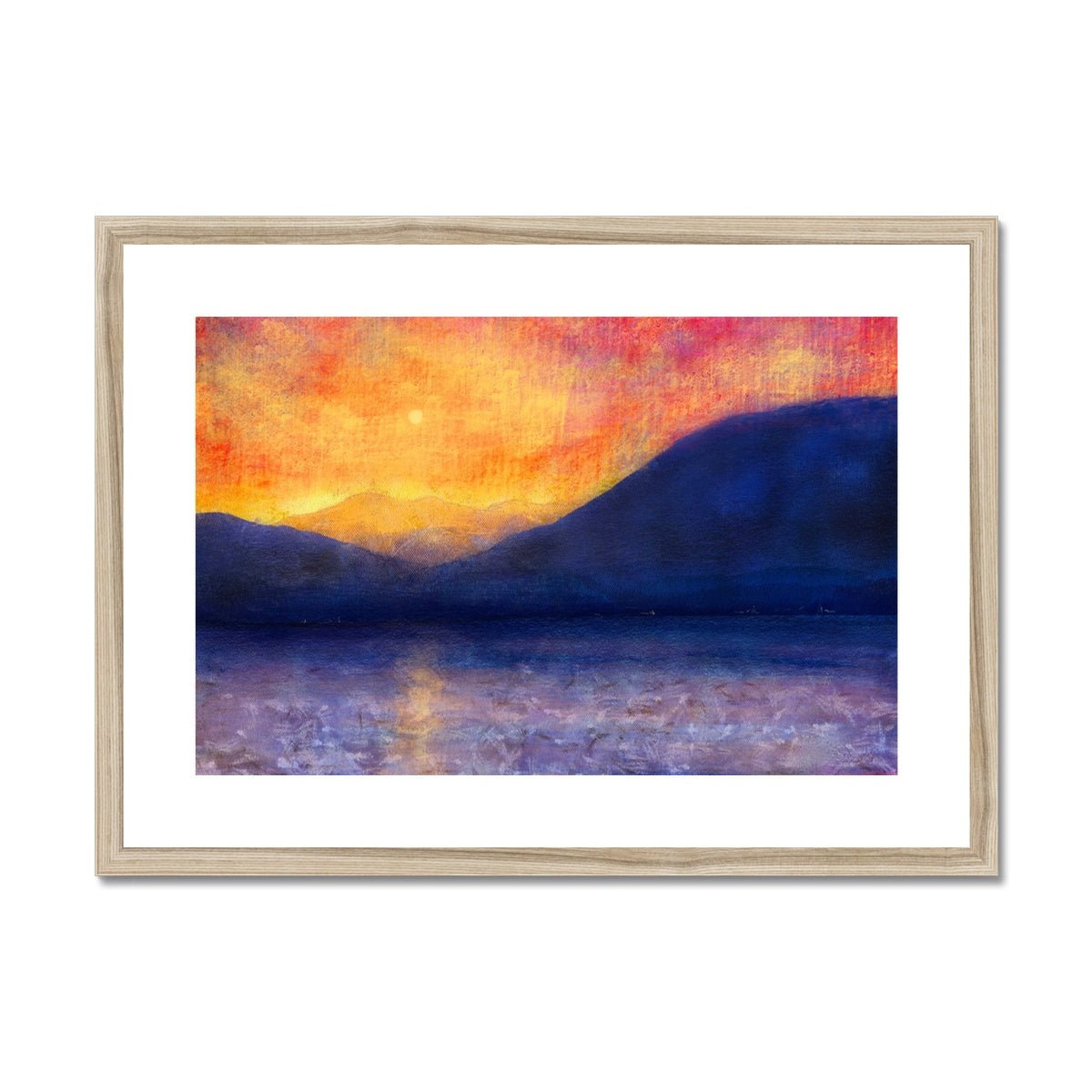 Sunset Approaching Mull Painting | Framed & Mounted Prints From Scotland-Framed & Mounted Prints-Hebridean Islands Art Gallery-A2 Landscape-Natural Frame-Paintings, Prints, Homeware, Art Gifts From Scotland By Scottish Artist Kevin Hunter