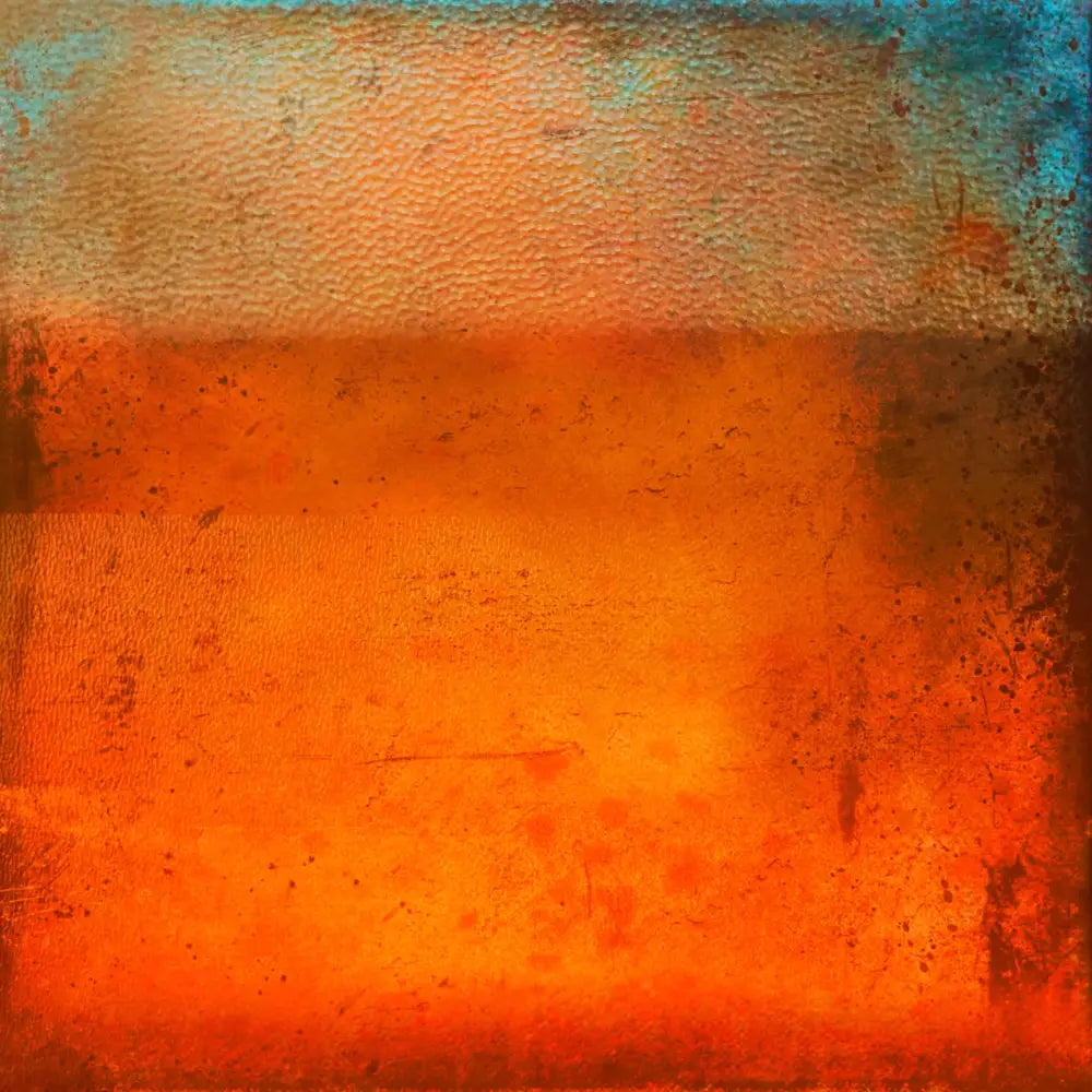 Textured orange and blue abstract sunset horizon art print by a Scottish artist