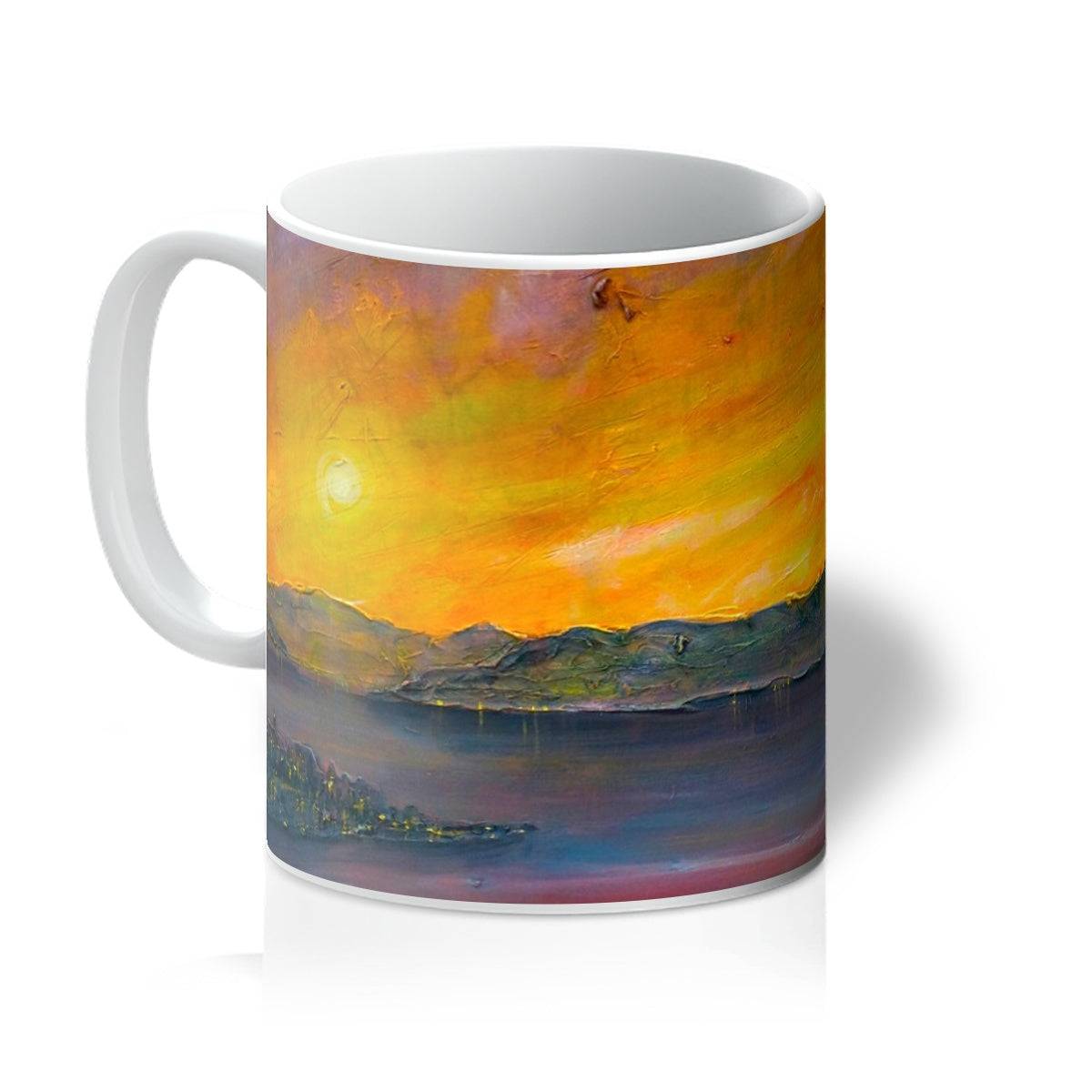 Sunset Over Gourock Art Gifts Mug-Mugs-River Clyde Art Gallery-11oz-White-Paintings, Prints, Homeware, Art Gifts From Scotland By Scottish Artist Kevin Hunter