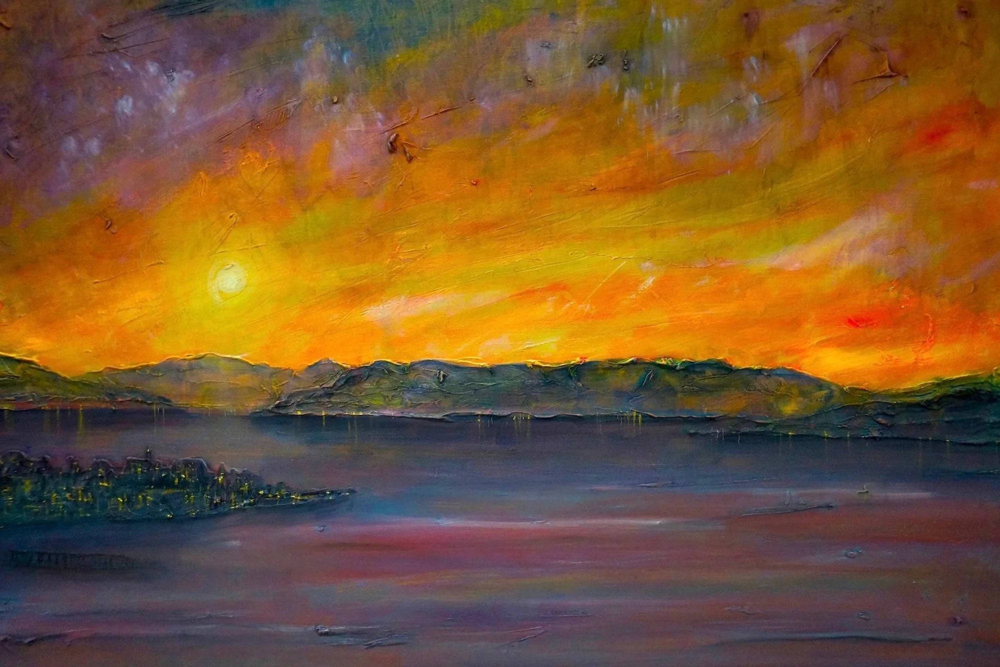 Sunset Over Gourock | Statement Interior Wall Art from Scotland - River Clyde Gallery Worldwide Shipping Abstract Oil Painting Scottish