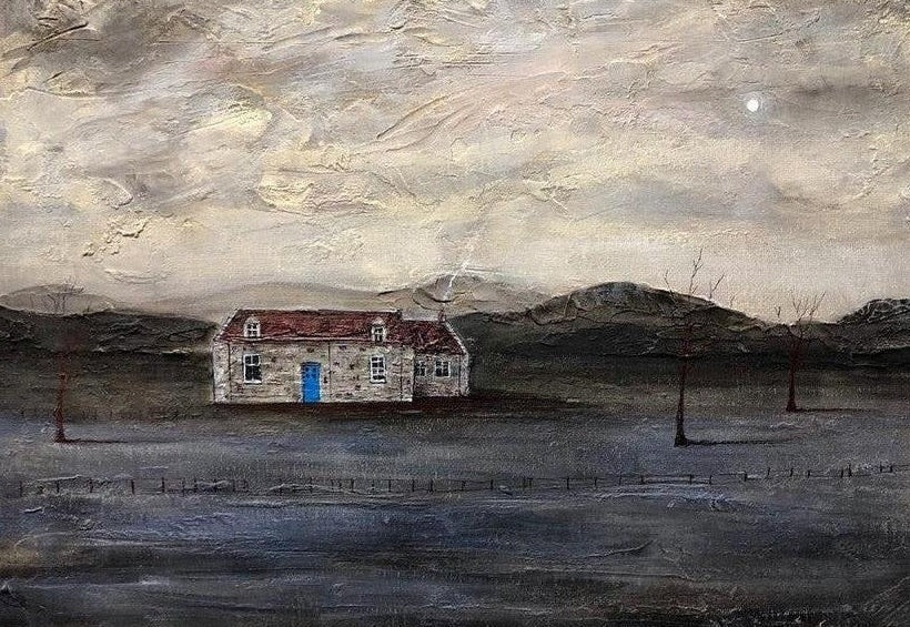 The Blue Door Burn Altmore Cottage Scottish Landscape Painting