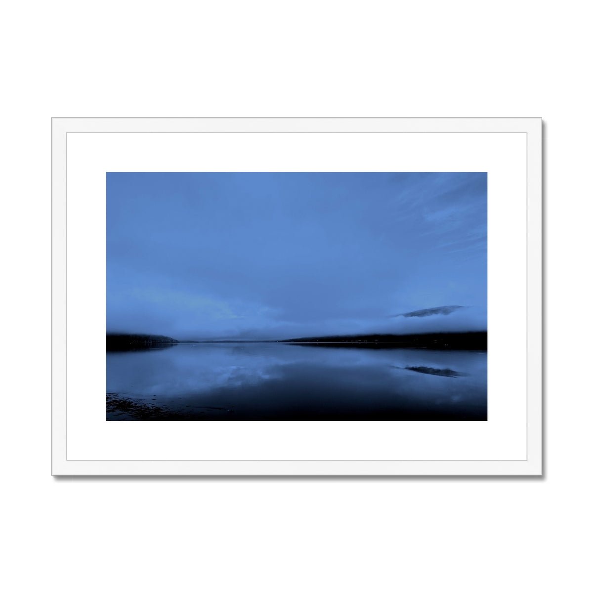 The Blue Hour Loch Fyne Painting | Framed & Mounted Prints From Scotland-Framed & Mounted Prints-Scottish Lochs & Mountains Art Gallery-A2 Landscape-White Frame-Paintings, Prints, Homeware, Art Gifts From Scotland By Scottish Artist Kevin Hunter
