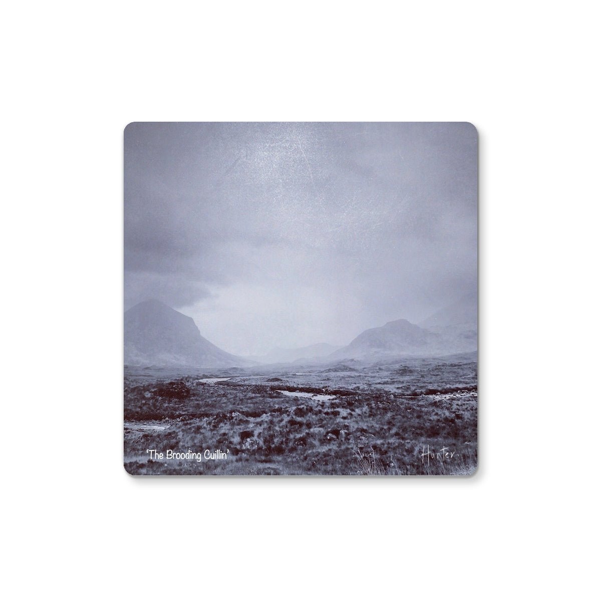 The Brooding Cuillin Skye Art Gifts Coaster-Coasters-Skye Art Gallery-2 Coasters-Paintings, Prints, Homeware, Art Gifts From Scotland By Scottish Artist Kevin Hunter