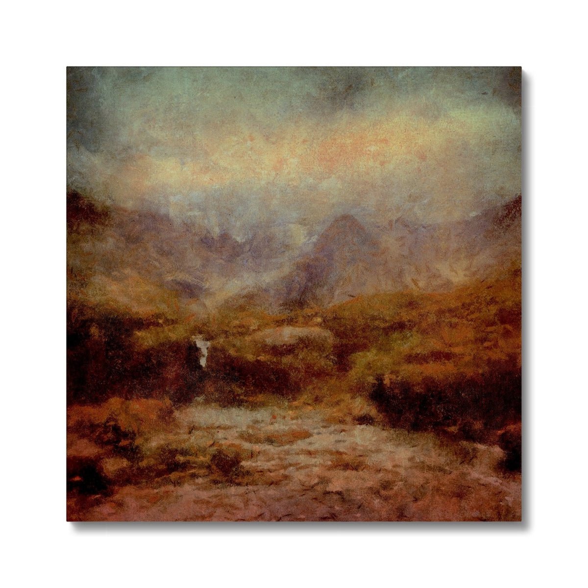 The Brooding Fairy Pools Skye Painting | Canvas From Scotland-Contemporary Stretched Canvas Prints-Skye Art Gallery-24"x24"-Paintings, Prints, Homeware, Art Gifts From Scotland By Scottish Artist Kevin Hunter