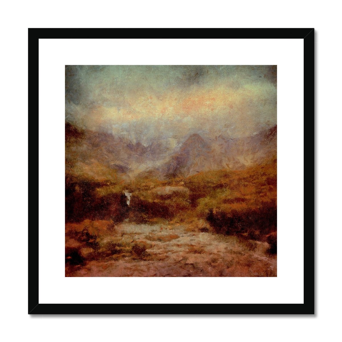 The Brooding Fairy Pools Skye Painting | Framed & Mounted Prints From Scotland-Framed & Mounted Prints-Skye Art Gallery-20"x20"-Black Frame-Paintings, Prints, Homeware, Art Gifts From Scotland By Scottish Artist Kevin Hunter