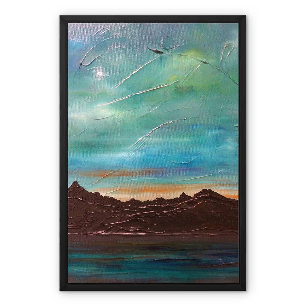 The Cuillin From Elgol Skye Painting | Framed Canvas From Scotland-Floating Framed Canvas Prints-Skye Art Gallery-18"x24"-Black Frame-Paintings, Prints, Homeware, Art Gifts From Scotland By Scottish Artist Kevin Hunter