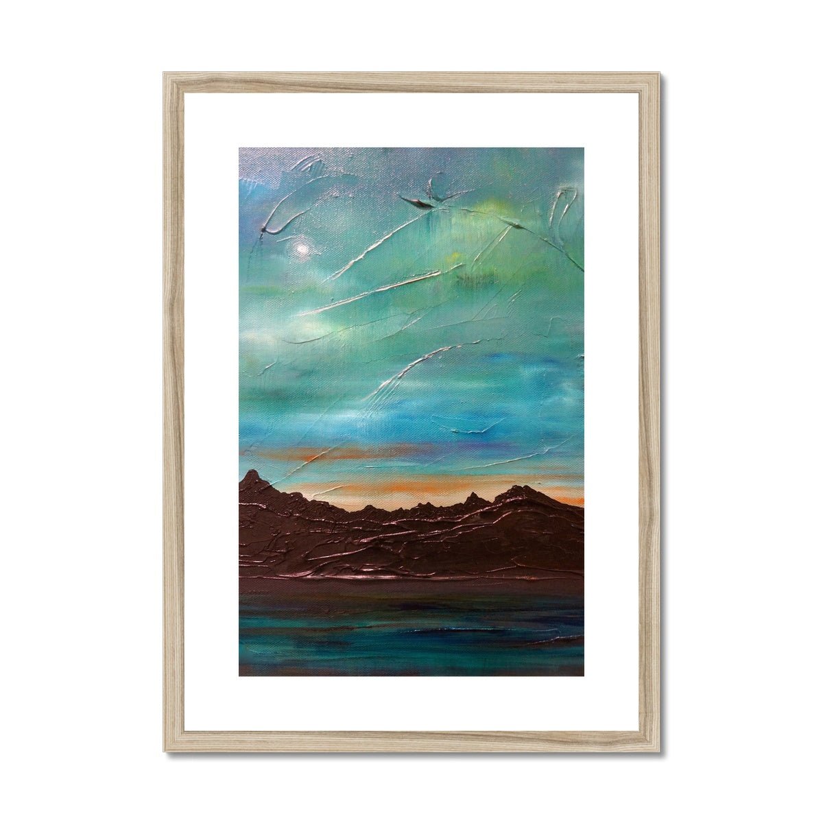The Cuillin From Elgol Skye Painting | Framed & Mounted Prints From Scotland-Framed & Mounted Prints-Skye Art Gallery-A2 Portrait-Natural Frame-Paintings, Prints, Homeware, Art Gifts From Scotland By Scottish Artist Kevin Hunter