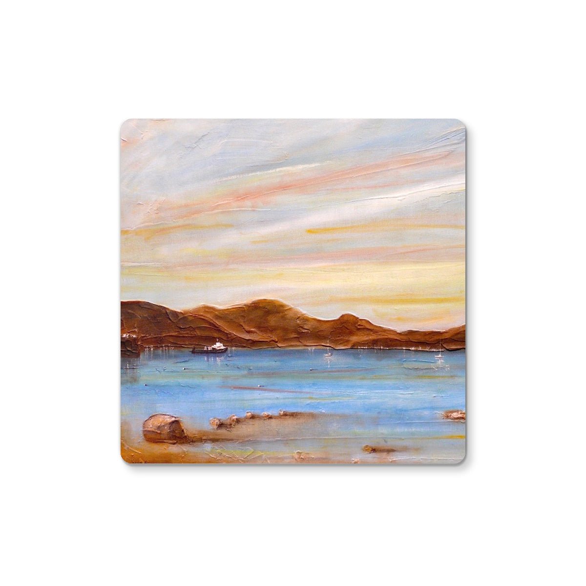 The Last Ferry To Dunoon Art Gifts Coaster-Coasters-River Clyde Art Gallery-4 Coasters-Paintings, Prints, Homeware, Art Gifts From Scotland By Scottish Artist Kevin Hunter