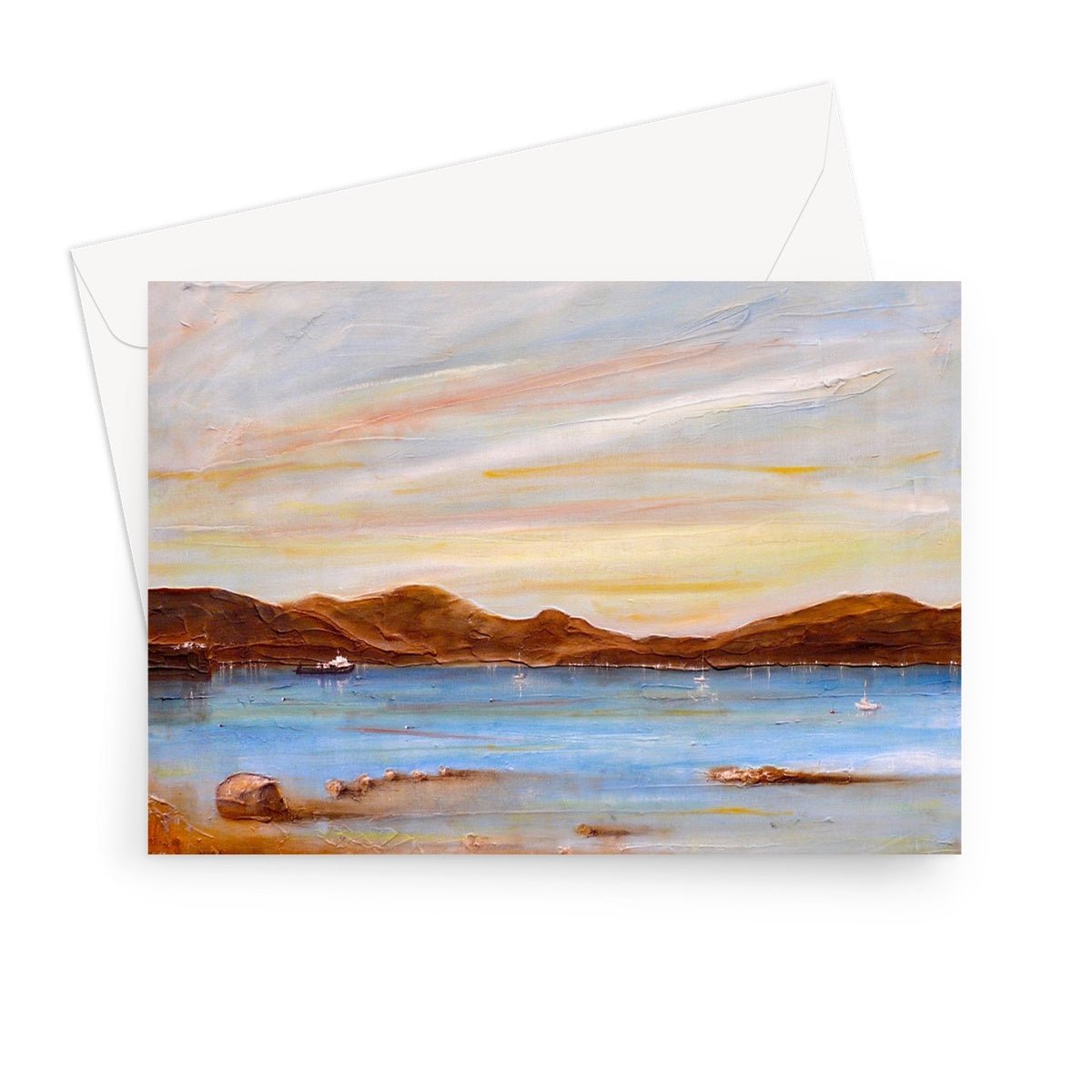 The Last Ferry To Dunoon Art Gifts Greeting Card-Greetings Cards-River Clyde Art Gallery-7"x5"-10 Cards-Paintings, Prints, Homeware, Art Gifts From Scotland By Scottish Artist Kevin Hunter