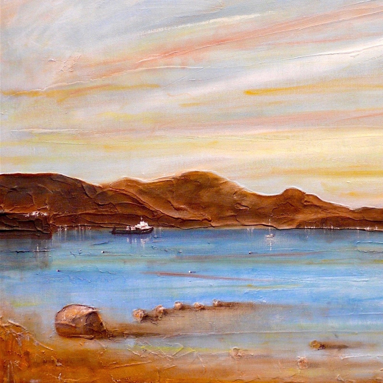 The Last Ferry To Dunoon Wooden Art Block-Wooden Art Blocks-River Clyde Art Gallery-Paintings, Prints, Homeware, Art Gifts From Scotland By Scottish Artist Kevin Hunter