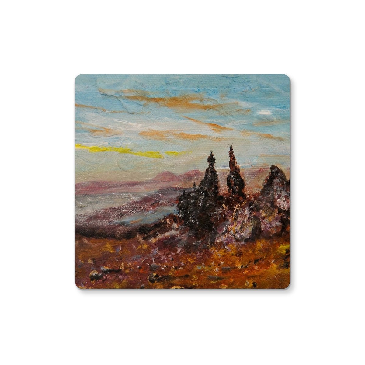 The Old Man Of Storr Skye Art Gifts Coaster-Coasters-Skye Art Gallery-4 Coasters-Paintings, Prints, Homeware, Art Gifts From Scotland By Scottish Artist Kevin Hunter