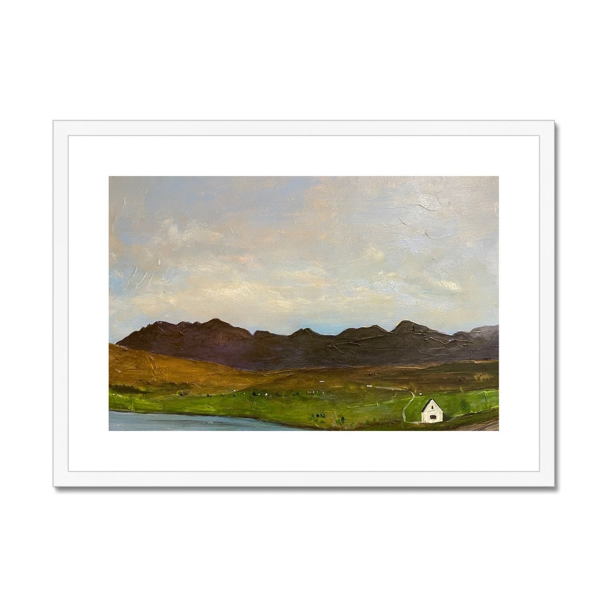 The Road To Carbost Skye Painting | Framed & Mounted Prints From Scotland-Framed & Mounted Prints-Skye Art Gallery-A2 Landscape-White Frame-Paintings, Prints, Homeware, Art Gifts From Scotland By Scottish Artist Kevin Hunter