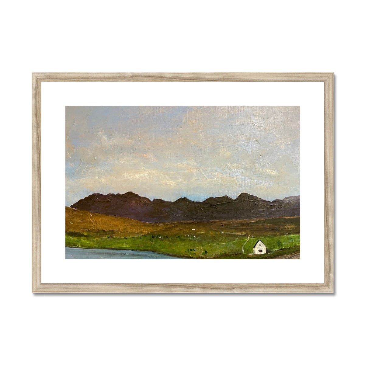 The Road To Carbost Skye Painting | Framed & Mounted Prints From Scotland-Framed & Mounted Prints-Skye Art Gallery-A2 Landscape-Natural Frame-Paintings, Prints, Homeware, Art Gifts From Scotland By Scottish Artist Kevin Hunter