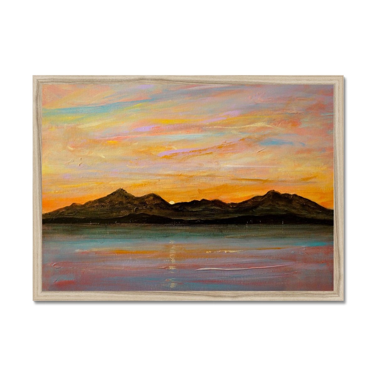 The Sleeping Warrior Arran Painting | Framed Prints From Scotland-Framed Prints-Arran Art Gallery-A2 Landscape-Natural Frame-Paintings, Prints, Homeware, Art Gifts From Scotland By Scottish Artist Kevin Hunter