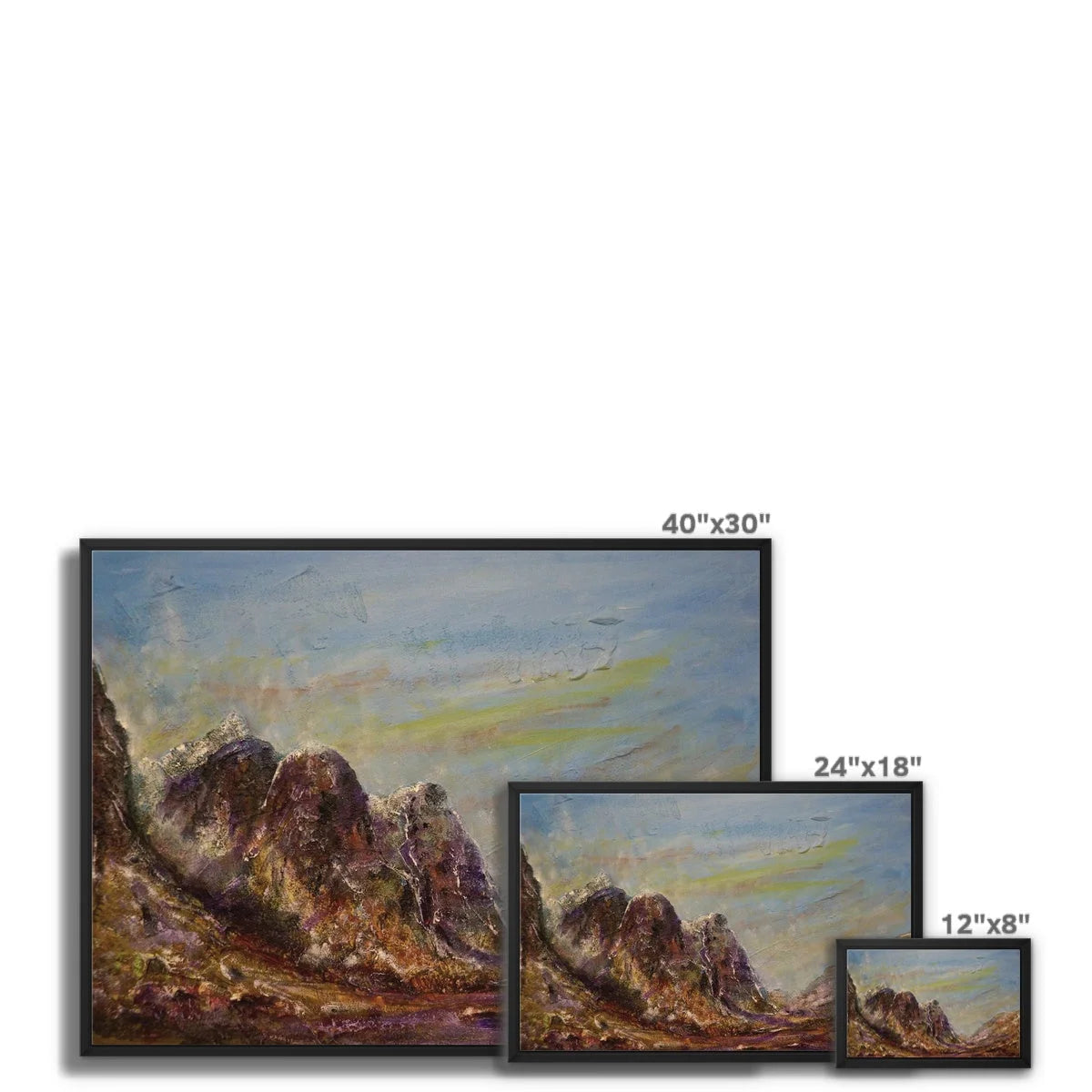Three Sisters Glencoe Framed Canvas - Art Gallery Scotland Worldwide Shipping Scottish Prints and Landscape Paintings by Artist Hunter