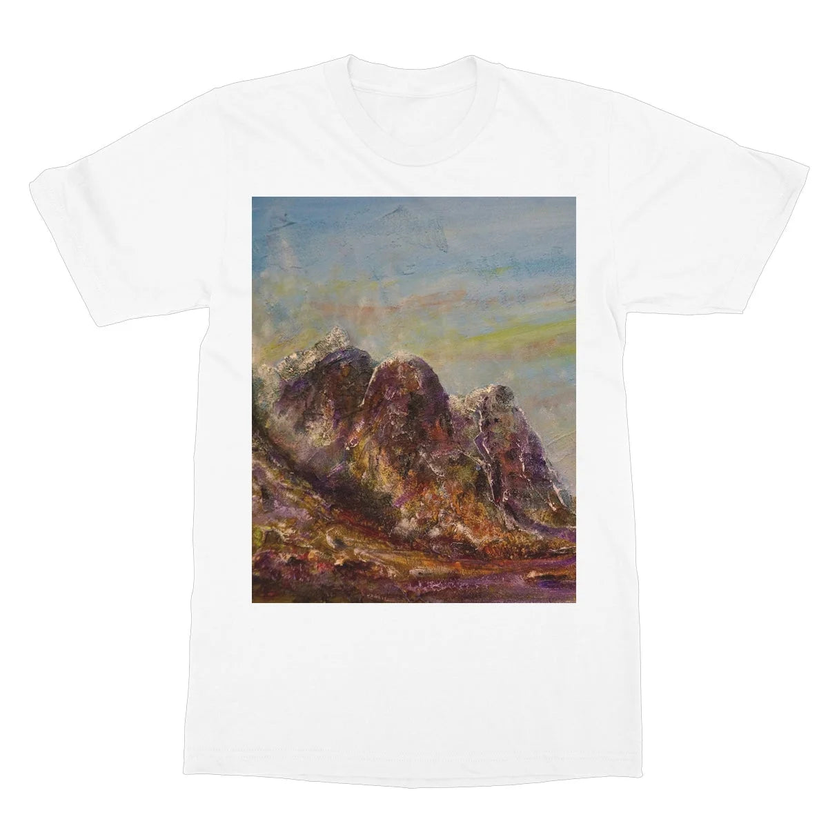 Three Sisters Glencoe Softstyle T-shirt - Art Gallery Scotland Worldwide Shipping Paintings | Prints | Gifts