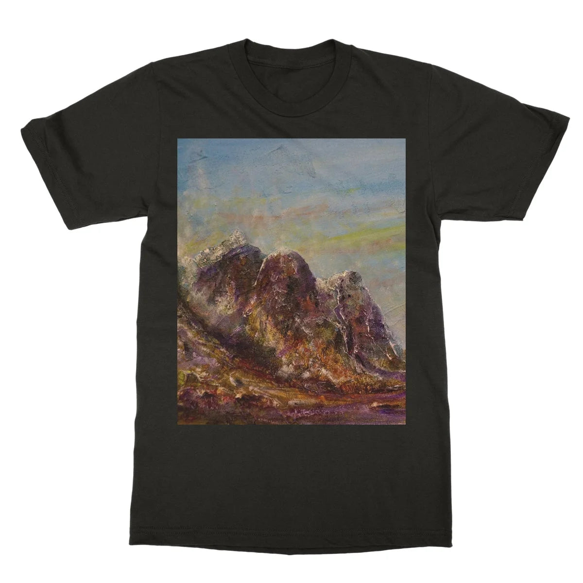 Three Sisters Glencoe Softstyle T-shirt - Art Gallery Scotland Worldwide Shipping Paintings | Prints | Gifts