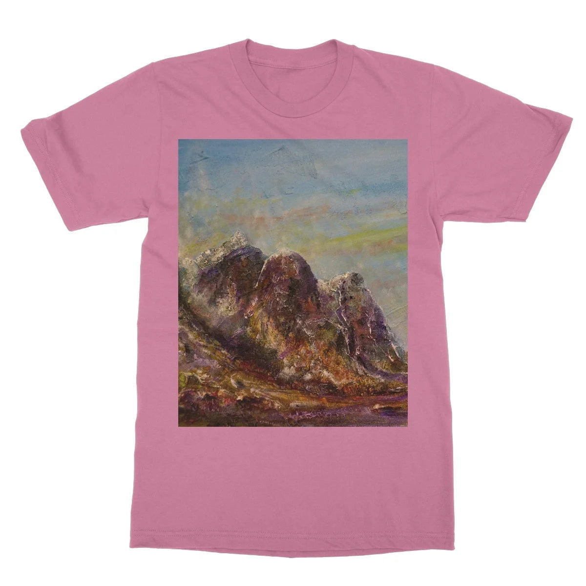 Three Sisters Glencoe Softstyle T-shirt - Art Gallery Scotland Worldwide Shipping Paintings | Prints | Gifts
