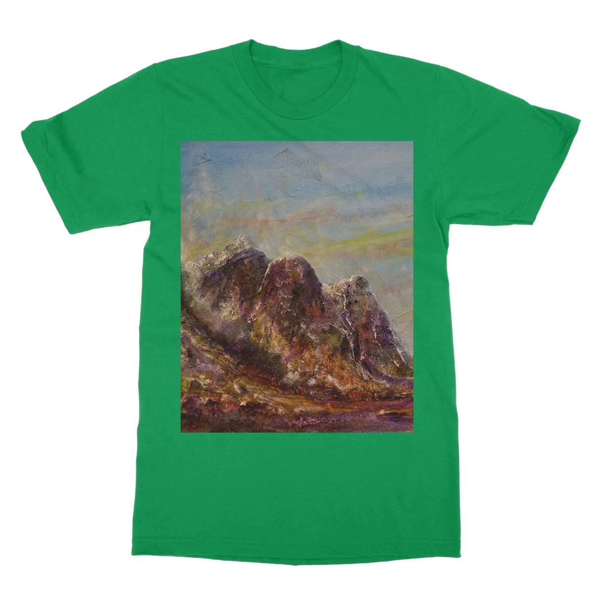 Three Sisters Glencoe Softstyle T-shirt - Art Gallery Scotland Worldwide Shipping Paintings | Prints | Gifts