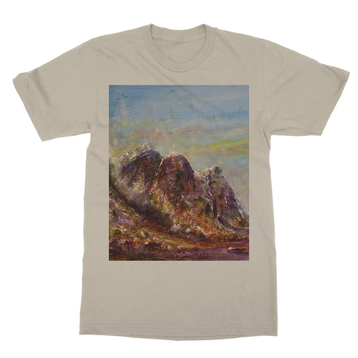 Three Sisters Glencoe Softstyle T-shirt - Art Gallery Scotland Worldwide Shipping Paintings | Prints | Gifts