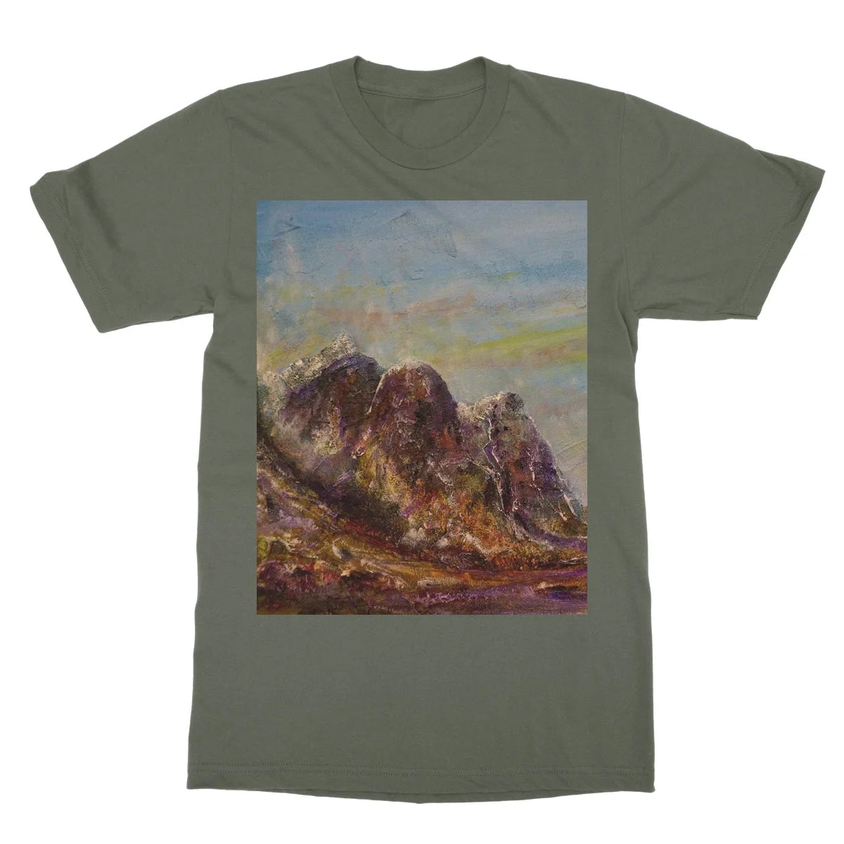 Three Sisters Glencoe Softstyle T-shirt - Art Gallery Scotland Worldwide Shipping Paintings | Prints | Gifts