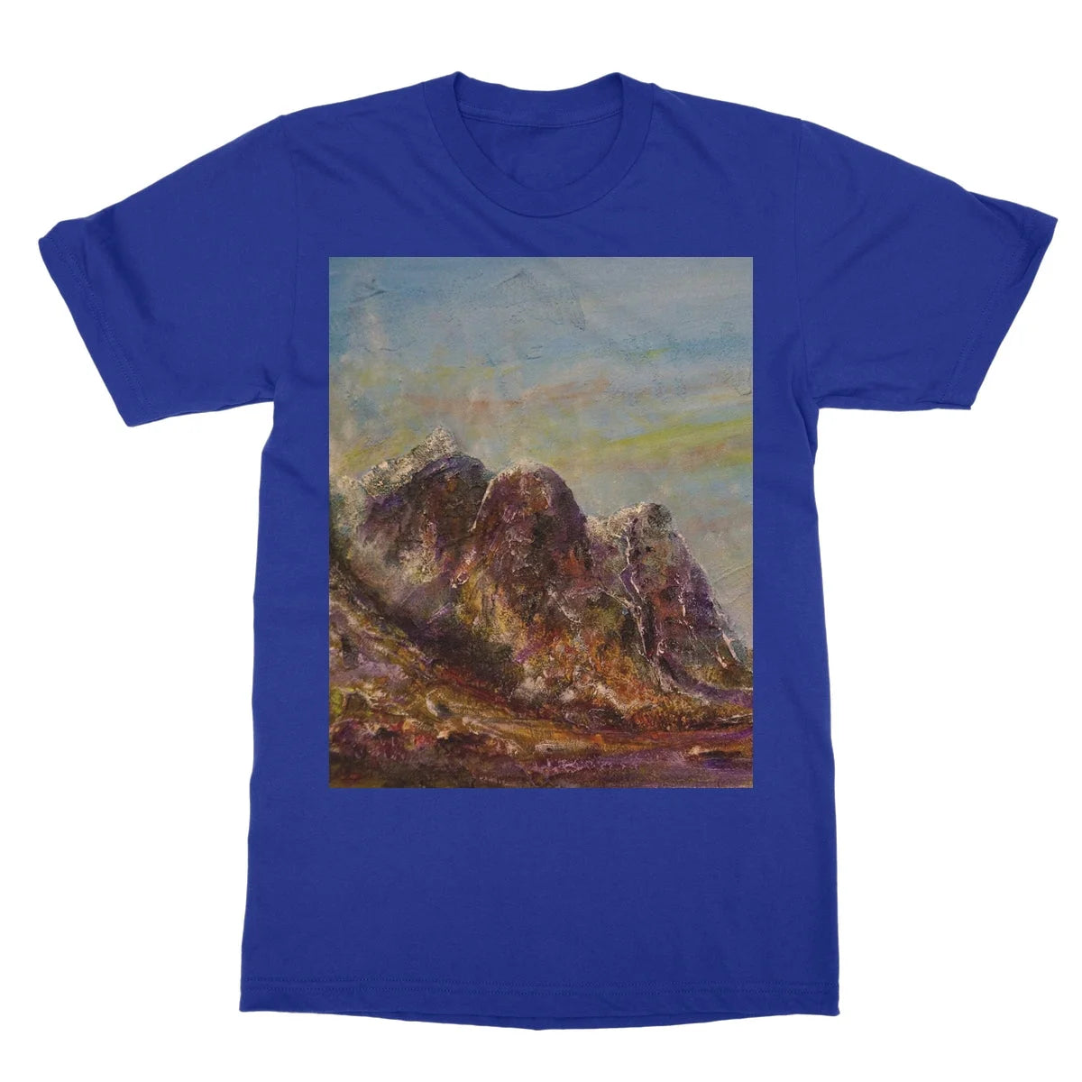 Three Sisters Glencoe Softstyle T-shirt - Art Gallery Scotland Worldwide Shipping Paintings | Prints | Gifts