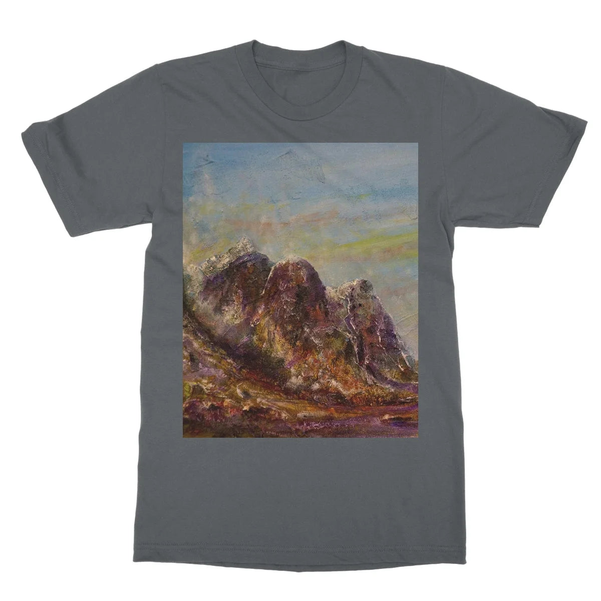 Three Sisters Glencoe Softstyle T-shirt - Art Gallery Scotland Worldwide Shipping Paintings | Prints | Gifts