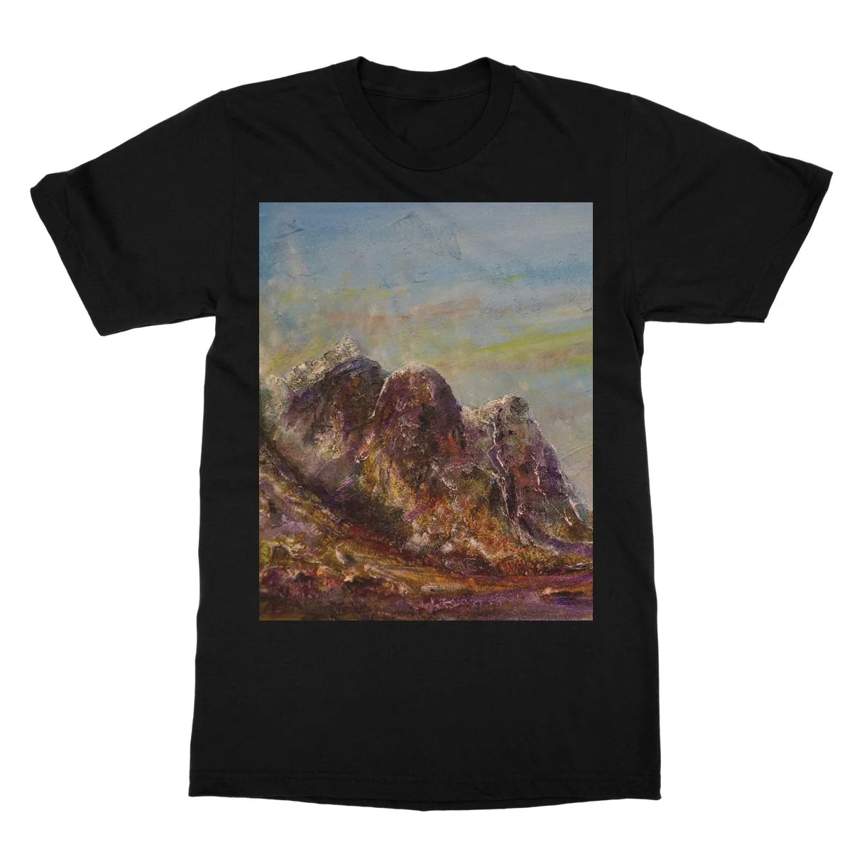 Three Sisters Glencoe Softstyle T-shirt - Art Gallery Scotland Worldwide Shipping Paintings | Prints | Gifts