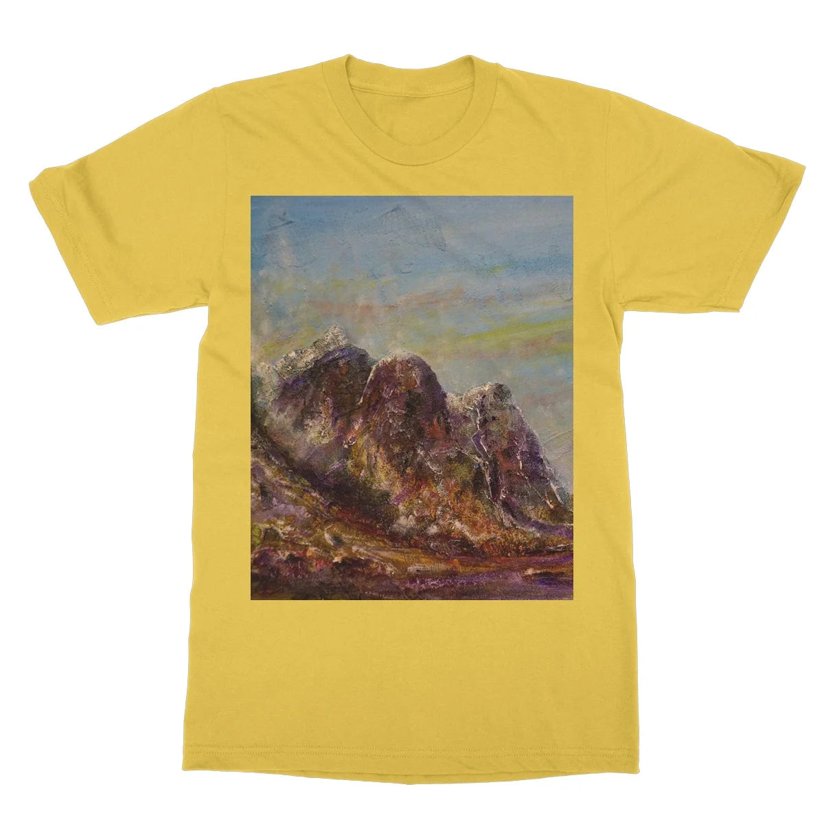 Three Sisters Glencoe Softstyle T-shirt - Art Gallery Scotland Worldwide Shipping Paintings | Prints | Gifts