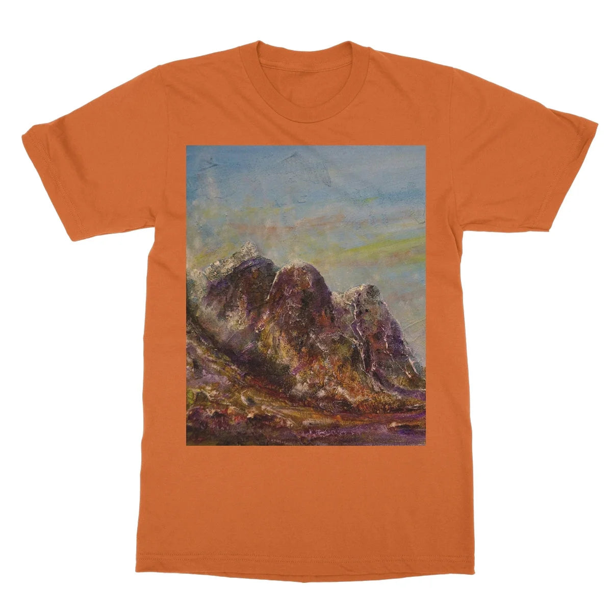 Three Sisters Glencoe Softstyle T-shirt - Art Gallery Scotland Worldwide Shipping Paintings | Prints | Gifts