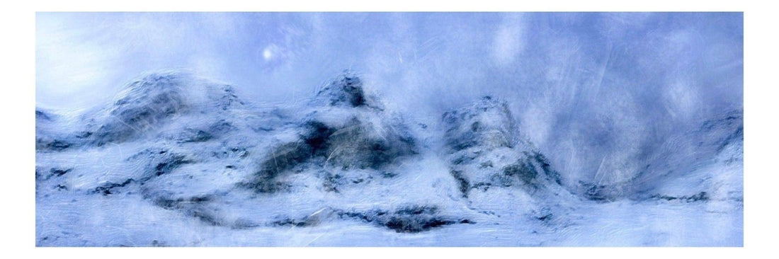 Three Sisters Snow Glencoe Scotland Panoramic Fine Art Prints | An Artwork from Scotland by Scottish Artist Hunter
