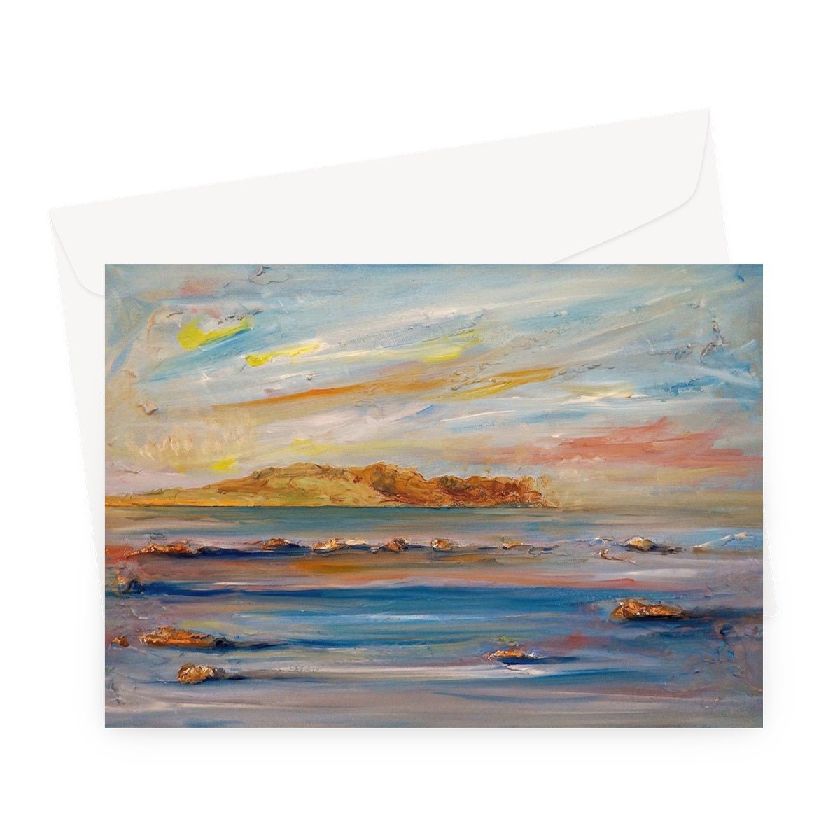 Tiree Dawn Art Gifts Greeting Card-Greetings Cards-Hebridean Islands Art Gallery-A5 Landscape-10 Cards-Paintings, Prints, Homeware, Art Gifts From Scotland By Scottish Artist Kevin Hunter