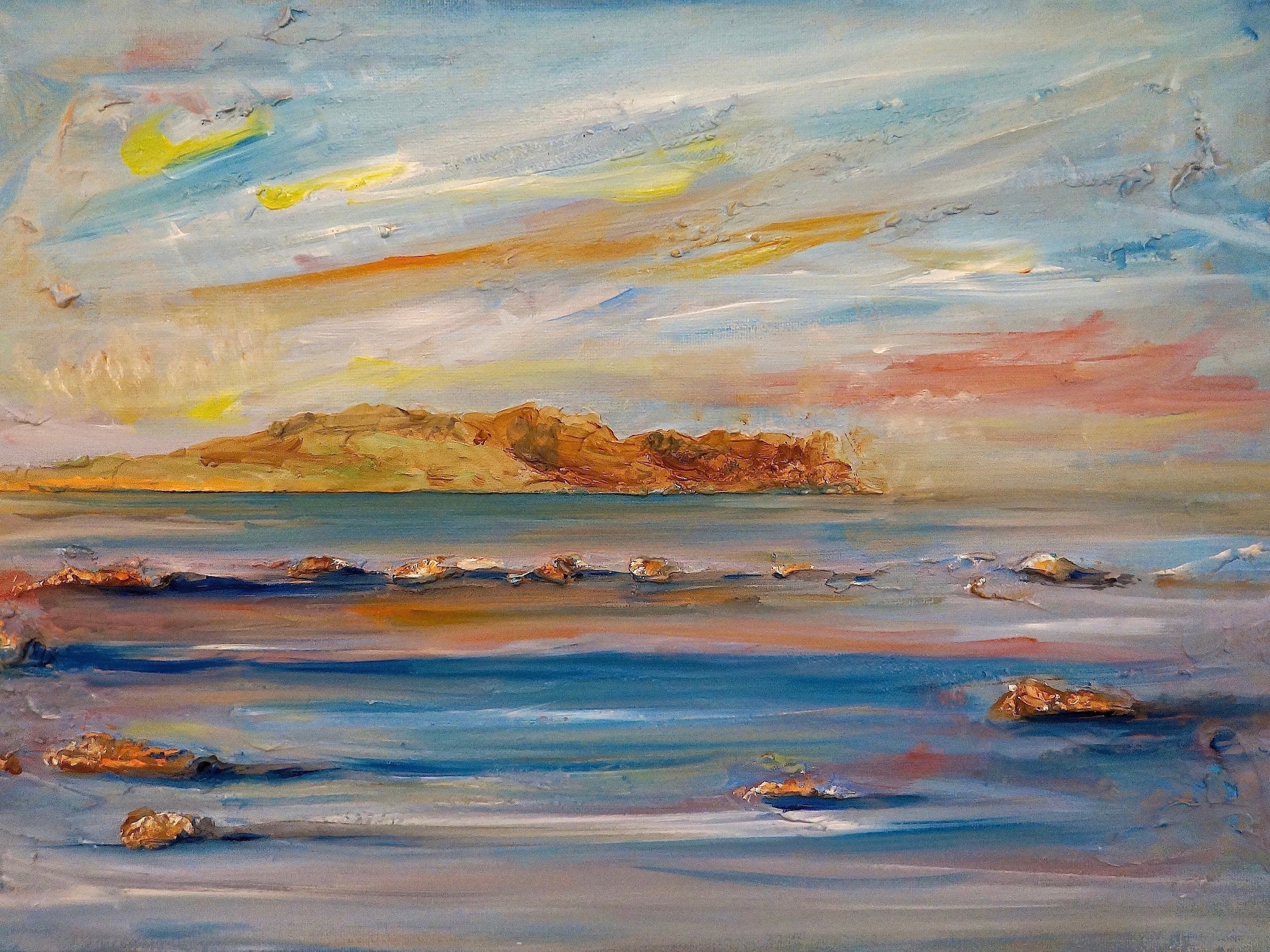 Impressionistic coastal landscape painting Tiree Dawn art depicting Hebridean Islands