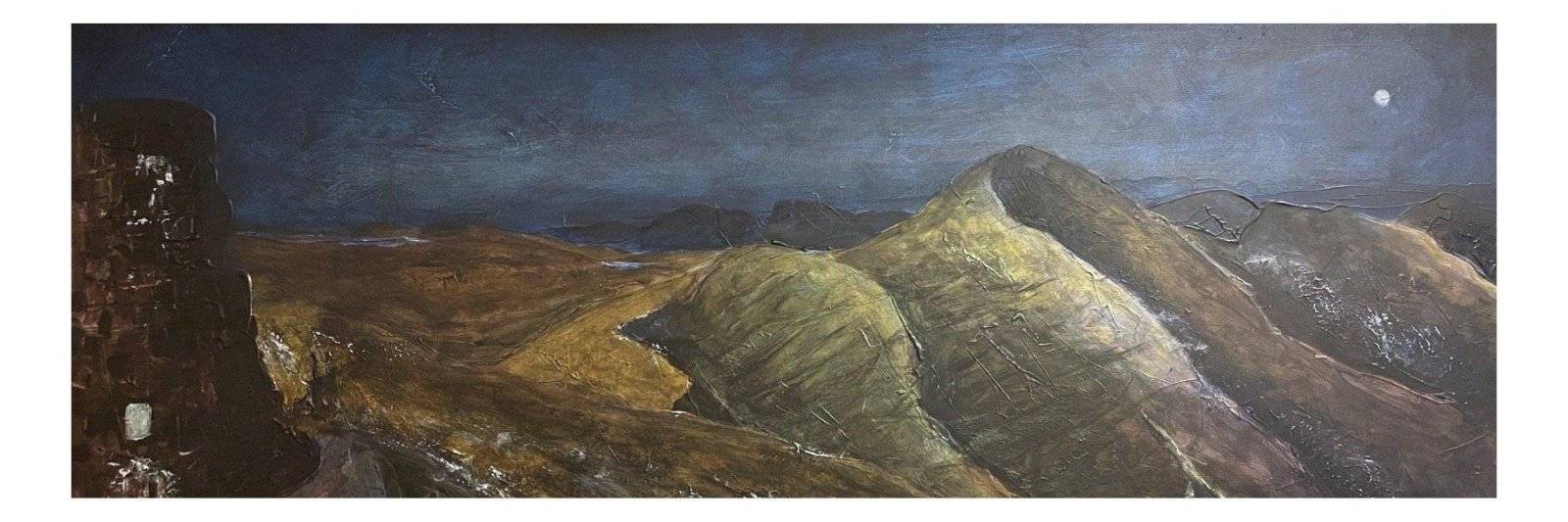 Torridon Hills Moonlight-Panoramic Prints-Scottish Lochs & Mountains Art Gallery-Paintings, Prints, Homeware, Art Gifts From Scotland By Scottish Artist Kevin Hunter