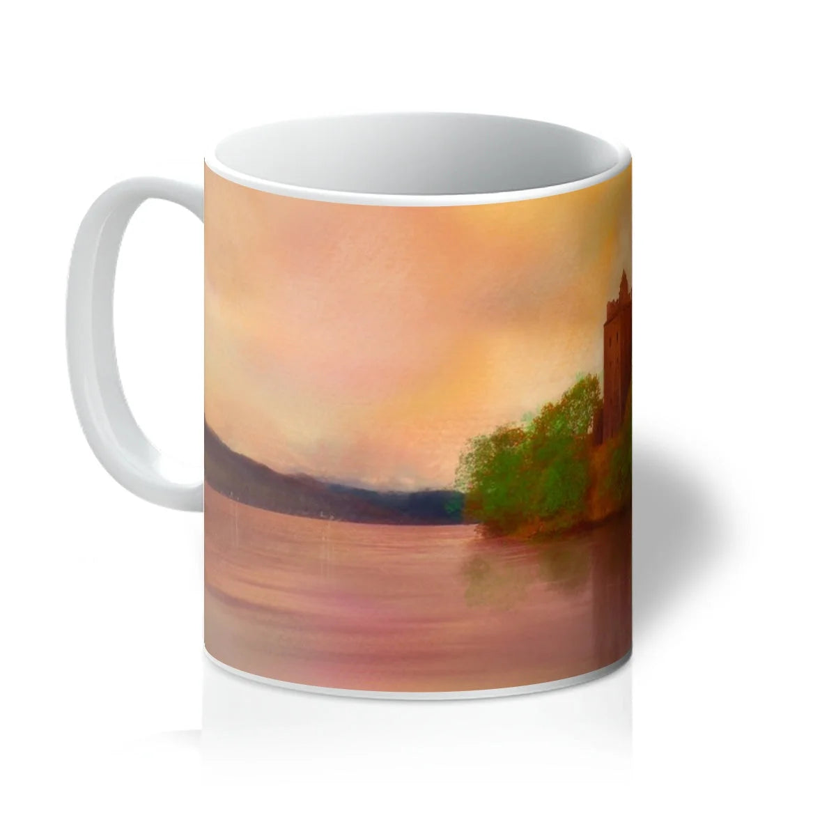 Urquhart Castle Dusk Mug - Historic & Iconic Art Gallery Scotland Worldwide Shipping White Ceramic Mug Scottish Castles Paintings and Fine