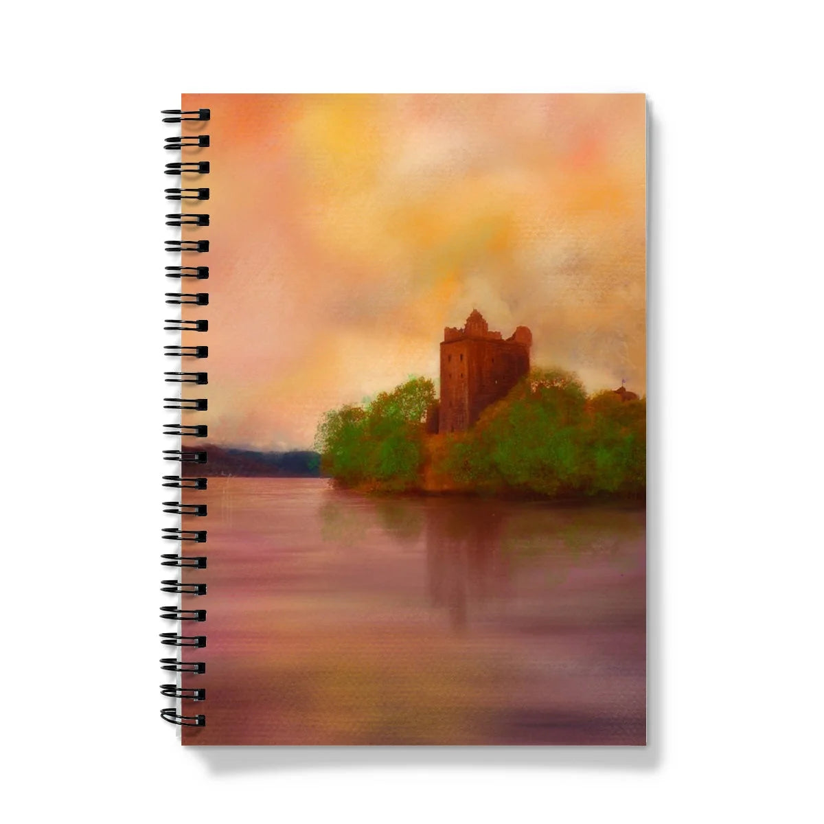 Urquhart Castle Dusk Notebook - Historic & Iconic Art Gallery Scotland Worldwide Shipping Spiral-bound Notebook Colorful Scottish Castles