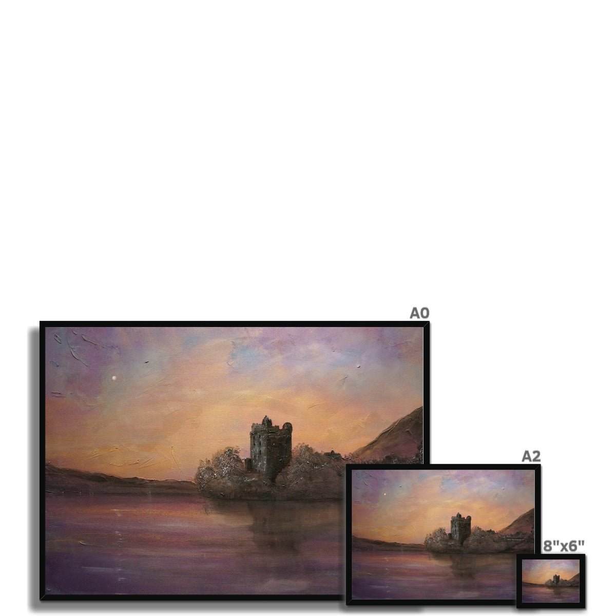 Urquhart Castle Moonlight Painting | Framed Prints From Scotland-Framed Prints-Historic & Iconic Scotland Art Gallery-Paintings, Prints, Homeware, Art Gifts From Scotland By Scottish Artist Kevin Hunter