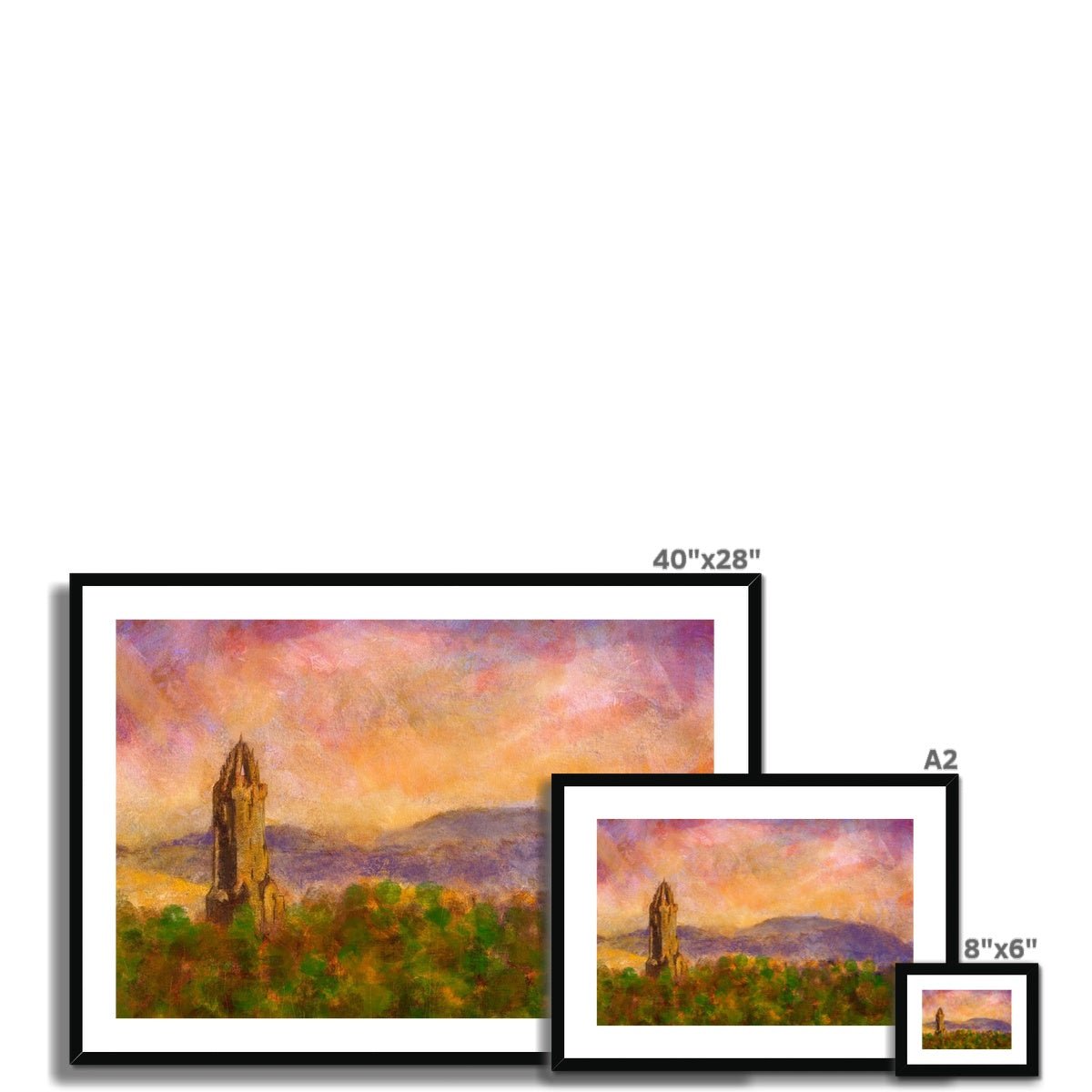 Wallace Monument Dusk Painting | Framed & Mounted Prints From Scotland-Framed & Mounted Prints-Historic & Iconic Scotland Art Gallery-Paintings, Prints, Homeware, Art Gifts From Scotland By Scottish Artist Kevin Hunter